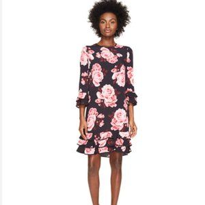 Kate Spade pink black Rambling Roses Rosa Ruffle Shift Dress size large nwot
